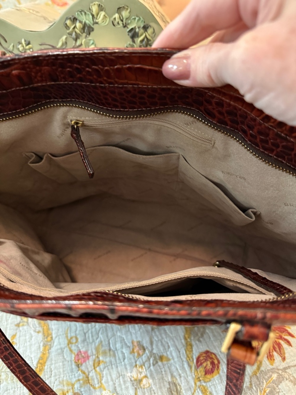 Brahmin Croc-Embossed Leather Tote in Burgundy - Picture 10 of 14
